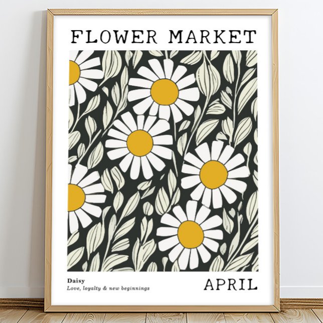 Affiche Black White Floral Daisy Avril Marché aux fleurs d (Créateur téléchargé)