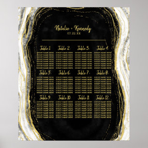 Affiche Black White & Gold Geode Agate Table Seating Chart
