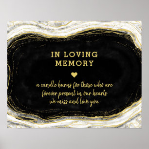 Affiche Black White & Gold Geode In Loving Memory Sign