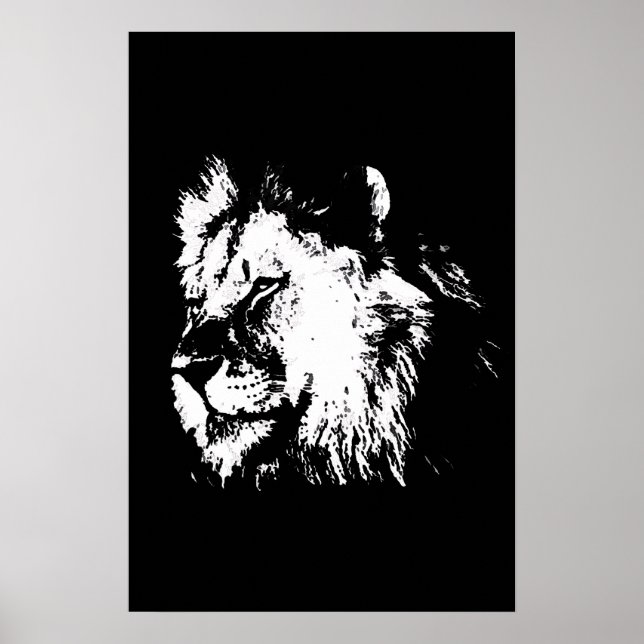 Affiche Black White Lion - Animal Pop Art (Devant)