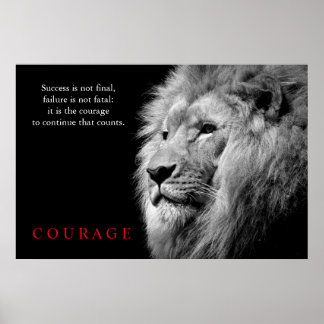 Affiche Black White Lion Inspirationnel Courage