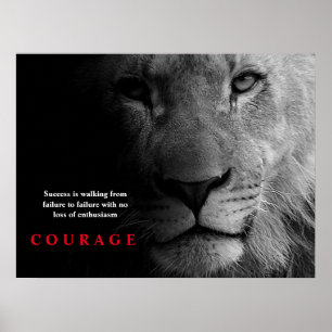 Affiche Black White Lion Inspirationnel Courage
