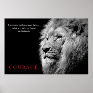 Affiche Black White Lion Inspirationnel Courage