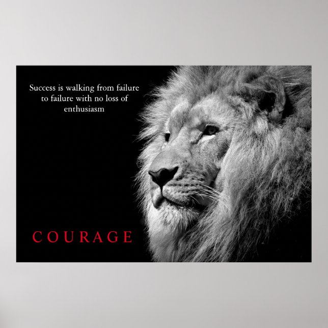 Affiche Black White Lion Inspirationnel Courage (Devant)
