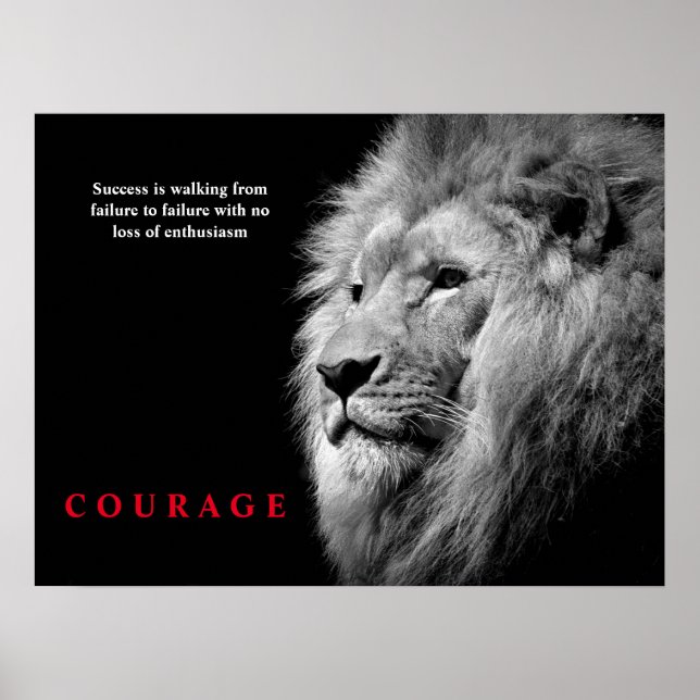 Affiche Black White Lion Inspirationnel Courage (Devant)