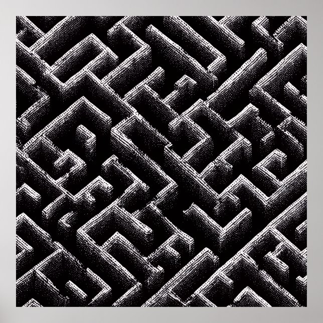 Affiche Black & White Optical Illusion Maze Pattern Art (Devant)