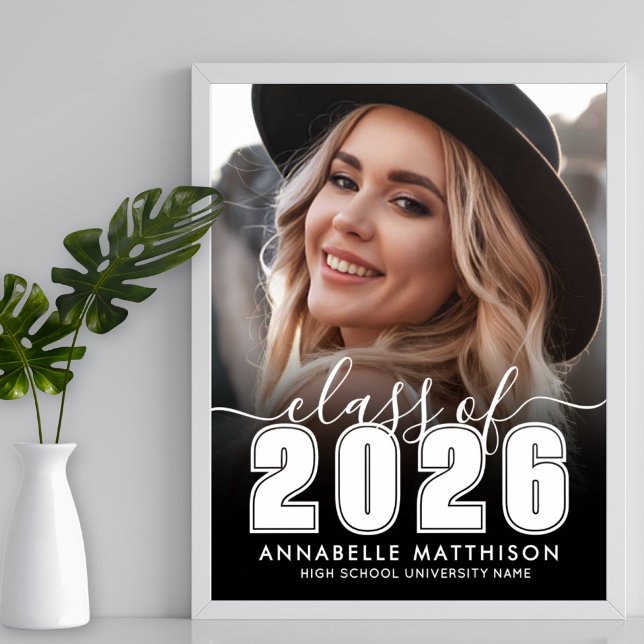 Affiche Black White Photo Graduation Party Sign (Black White Photo Graduation Party Sign)