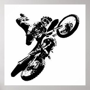 Affiche Black White Pop Art Motocross Motorcyle Sport