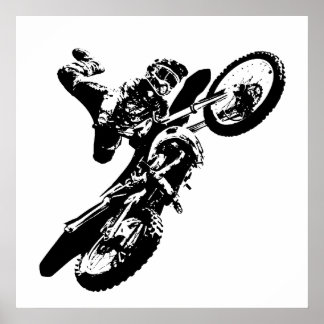 Affiche Black White Pop Art Motocross Motorcyle Sport