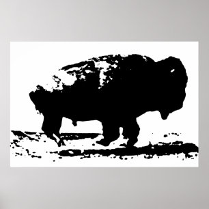 Affiche Black & White Running Buffalo Silhouette Pop Art