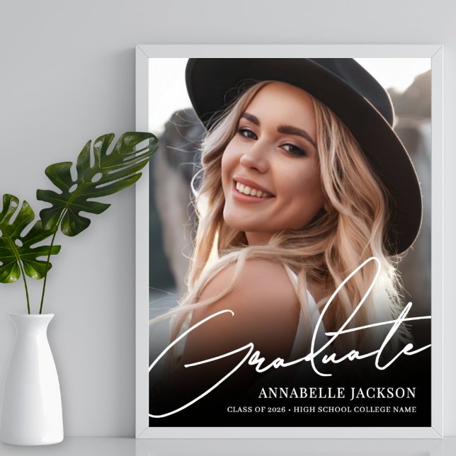 Affiche Black White Simple Photo Graduation Party Sign (Black White Simple Photo Graduation Party Sign)