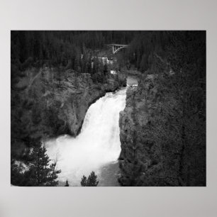 Affiche Black & White Upper Falls de Yellowstone 16x20