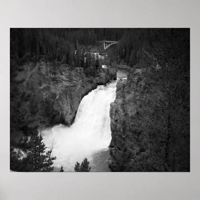 Affiche Black & White Upper Falls de Yellowstone 16x20 (Devant)