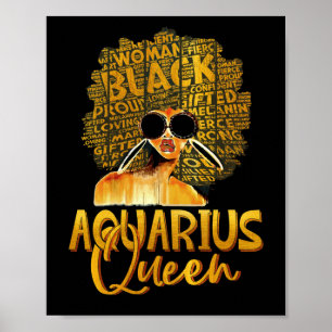 Affiche Black Women Afran Hair Art AQUARIUS Queen Février