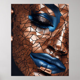 Affiche Black Womens Blue Cuivre Mosaïque Visage mur Art