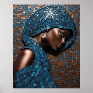 Affiche Black Womens Blue Cuivre Mosaïque Visage mur Art