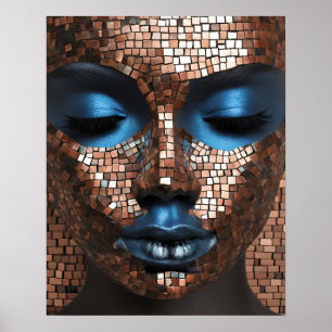 Affiche Black Womens Blue Cuivre Mosaïque Visage mur Art