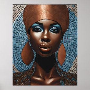 Affiche Black Womens Blue Cuivre Mosaïque Visage mur Art