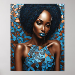 Affiche Black Womens Blue Cuivre Mosaïque Visage mur Art