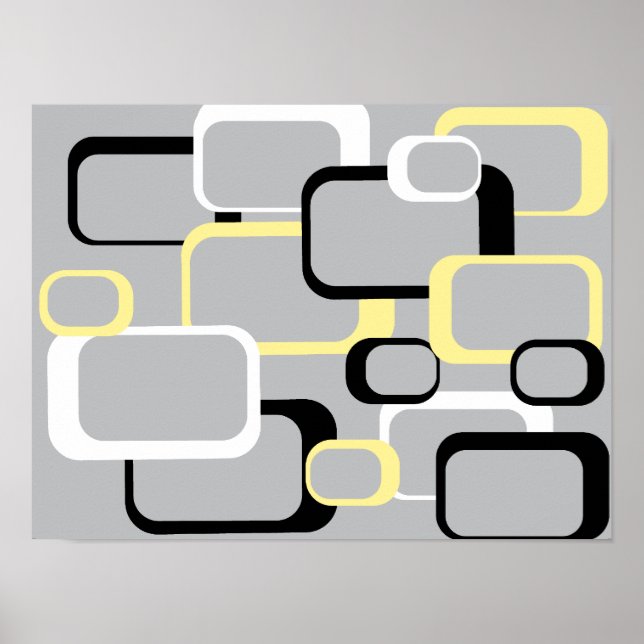 Affiche Black Yellow White Gray Retro Squares Mid Century (Devant)
