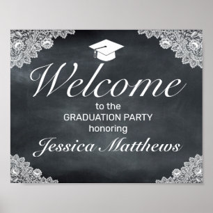 Affiche Blackboard & White Lace Graduation Welcome Party