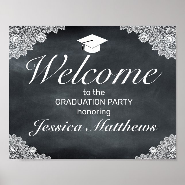 Affiche Blackboard & White Lace Graduation Welcome Party (Devant)