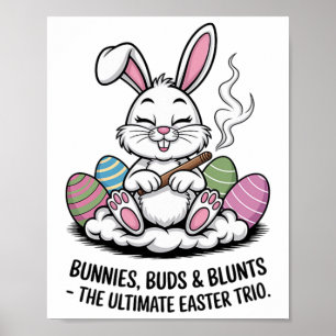 Affiche Blague de Pâques Lapins Humoristiques Bourgeons Br