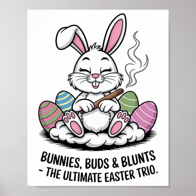 Affiche Blague de Pâques Lapins Humoristiques Bourgeons Br (Devant)