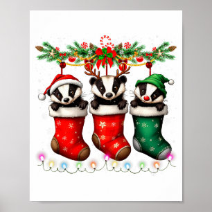 Affiche Blaireau à chaussettes de Noël éclaire Badge de mi