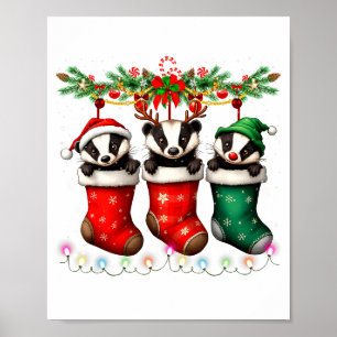 Affiche Blaireau à chaussettes de Noël éclaire Badge de mi
