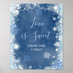 Affiche Blanc Bleu hiver Flocon de neige L'amour nuptial e