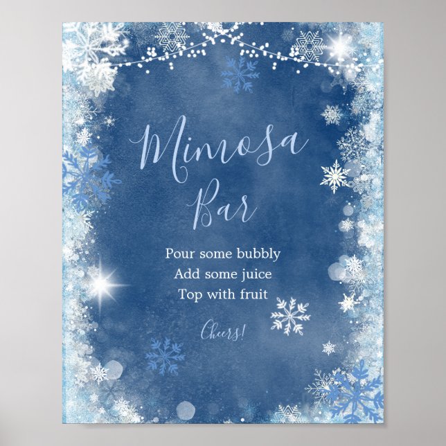 Affiche Blanc Bleu hiver Snowflake Douche Mimosa Bar (Devant)