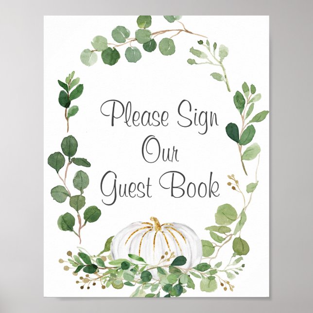 Affiche Blanc Citrouille vert S'il vous plaît signer notre (Devant)
