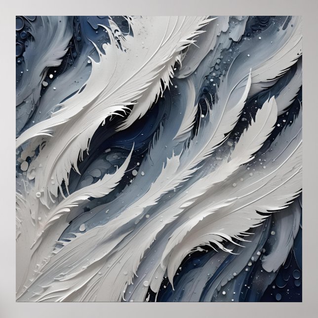 Affiche Blanc esthétique plumeux et bleu (Devant)