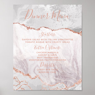Affiche Blanc et Rose Gold Agate Mariage Menu Panneau Tabl