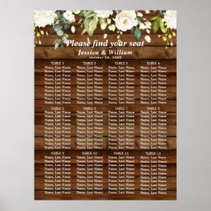 Affiche Blanc et verdure 12 tables Mariage CHART DE SIÈGE