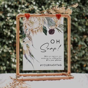 Affiche Blanc Fleur Hashtag Oh Snap Signe