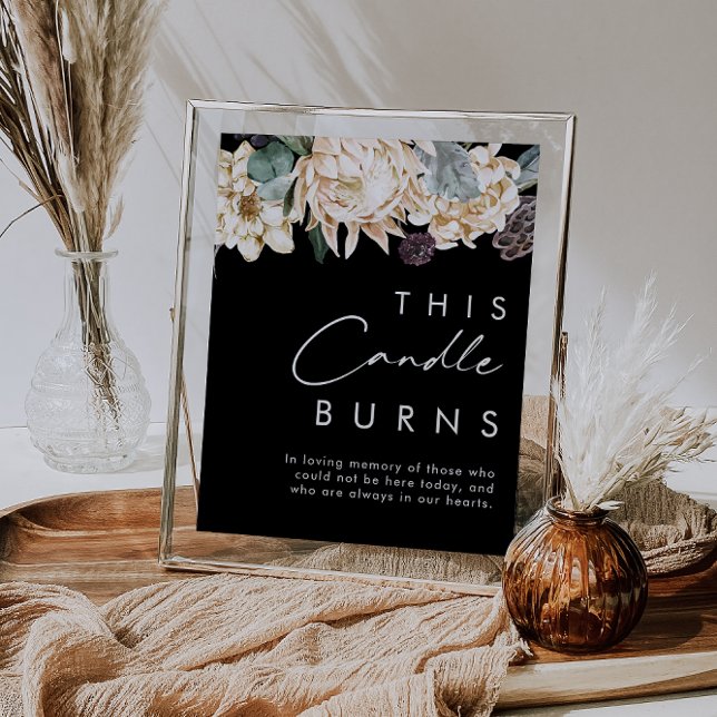 Affiche Blanc Floral | Noir Cette bougie brûle enseigne (Créateur téléchargé)