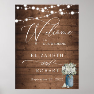 Affiche Blanc Floral Rustique Élégant Lumières Mariage en 
