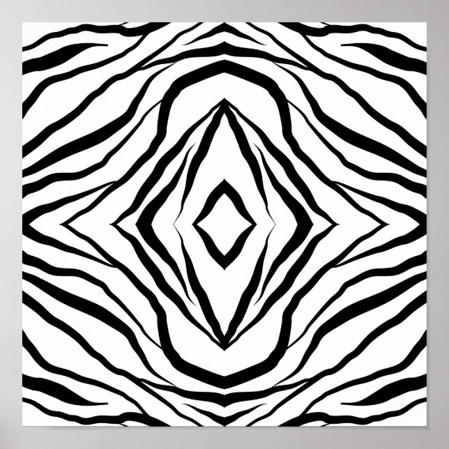 Affiche Blanc géométrique sur bandes Zebra noires (Devant)