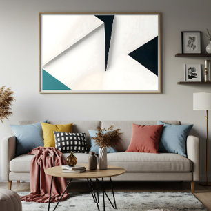 Affiche Blanc Moderne Marine Sarcelle Abstrait Géométrique