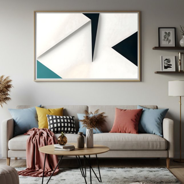 Affiche Blanc Moderne Marine Sarcelle Abstrait Géométrique (Créateur téléchargé)