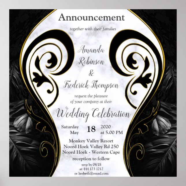 Affiche Blanc moderne - Noir marbré Abstrait (Devant)