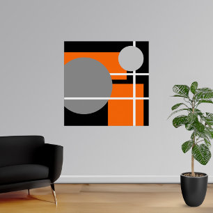 Affiche Blanc noir gris orange abstrait AP0001
