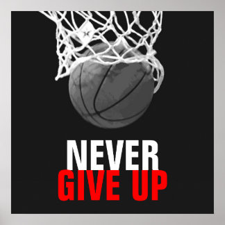 Affiche Blanc noir ne jamais renoncer à succès Basket-ball