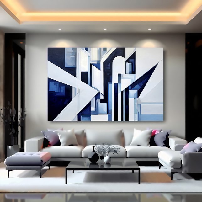 Affiche Blanc Nuit Bleu Abstrait Géométrique Futuriste (Créateur téléchargé)