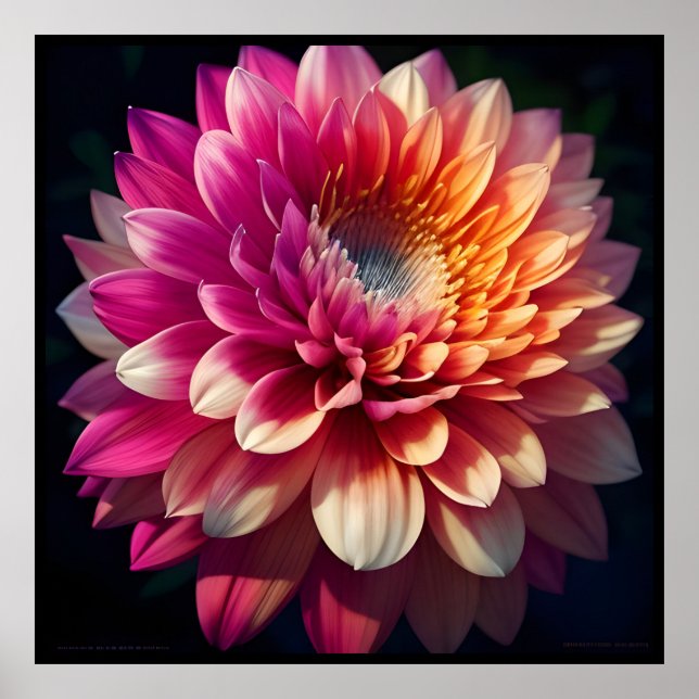 Affiche Blanc Orange Jaune Rose Violet Bleu Dahlia Fleur (Devant)