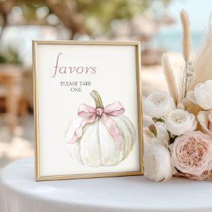 Affiche Blanc Petit Citrouille Bow Baby shower Rose Faveur