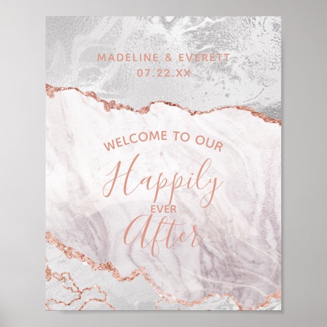 Affiche Blanc & Rose Or heureux après l'Affiche de bienven (Devant)