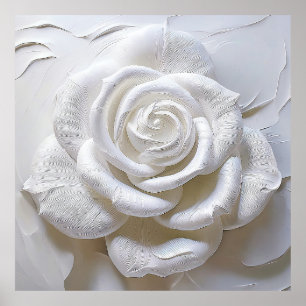 Affiche Blanc sur Blanc - Rose Sculptée